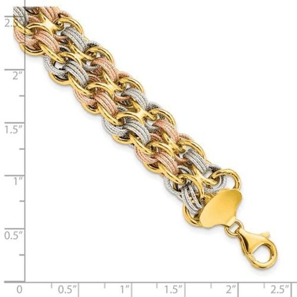 Leslie's 14K Tri-color Polished and Textured Fancy Link Bracelet - Picture 3 of 4